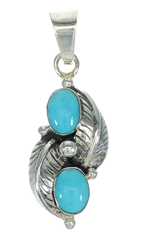 Southwest Sterling Silver Turquoise Leaf Pendant QX83395